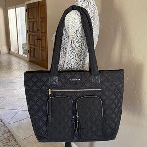 Joan & David Large 21" Quilted Nylon Zip Travel Tote Travel Bag - Black